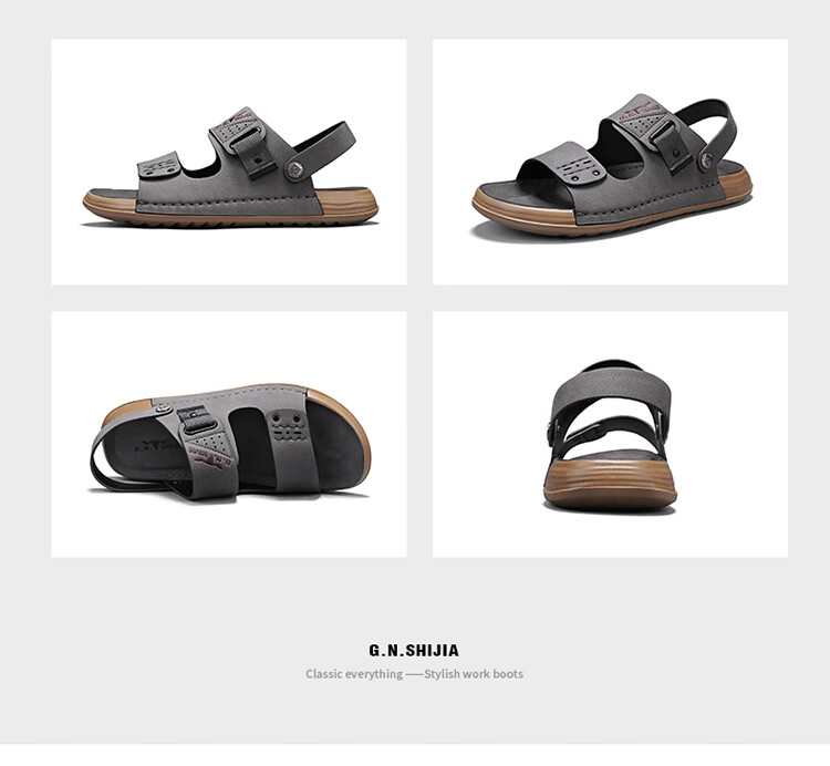 Bull Family Men's Leather Sandals Summer New Breathable Casual Comfortable Durable Beach Shoes Versatile Lightweight Two-Way Wear 35