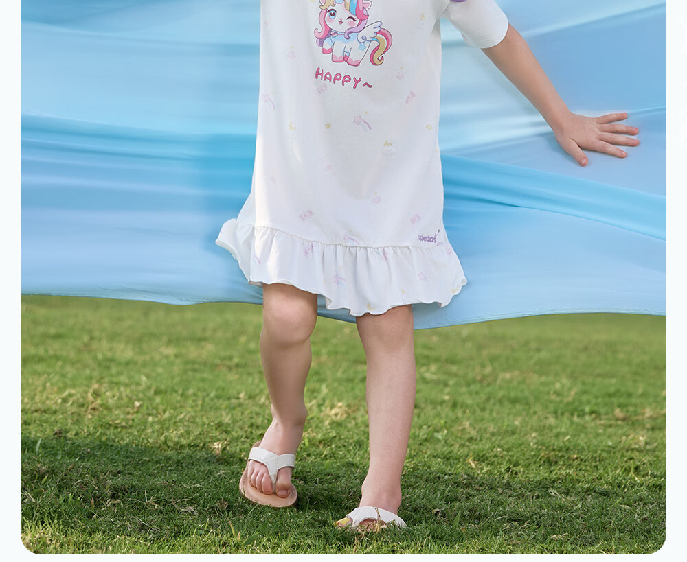 Betis Kids Homewear 2026 Summer New Thin Breathable Short Sleeve Nightdress Girls Pajamas Air Conditioning Dress with Lace 19