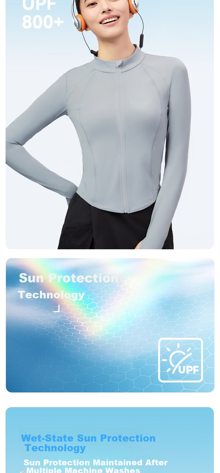 JD Original UPF800+ Women's Knitted Cooling Sun Protection Jacket, Sports Outerwear for Summer, Gray with Hood, Size M 5