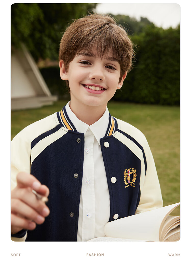 YEEHOO Boys' Jacket, Children's Baseball Uniform, Big Kids' Sweatshirt, Preppy Style Cool Sportswear Autumn Wear, Blue, Size 140 12