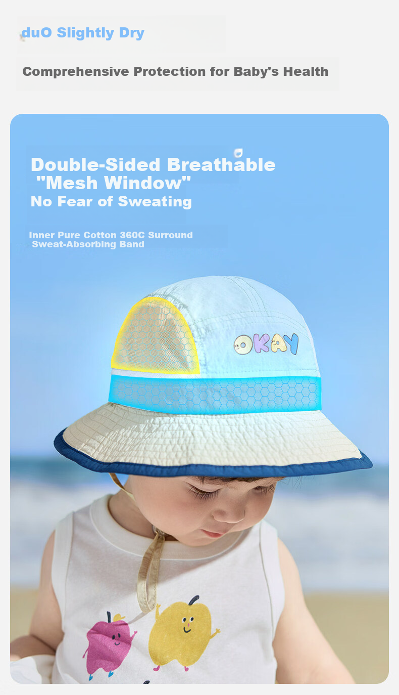 Niduoxiong Children's Sun Protection Hat, UV-Resistant Baby Sun Visor, Water-Repellent Summer Breathable Mesh Fisherman Hat for Boys And Girls 9