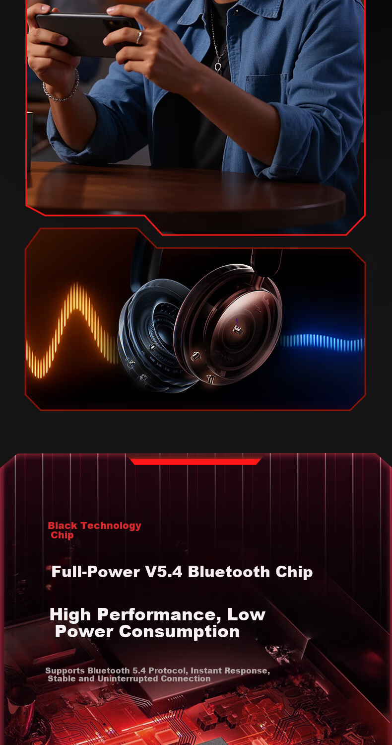 Lenovo Official JD Self-operated Gaming Headset Over-ear Bluetooth Wireless Long Battery Life FPS PUBG Delta Fearless Contract EH140 Black 7