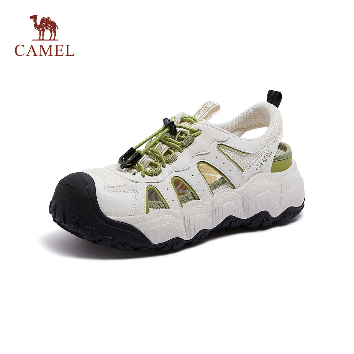 CAMEL Lemon Cute Outdoor Women's Hole Shoes Thick Sole Beach Sports Sandals L26M202032 Beige/Green Size 35