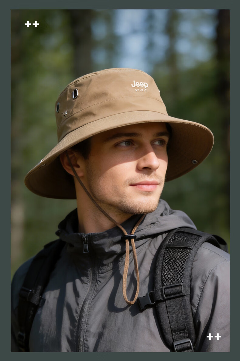 JEEP SPIRIT Men's Fisherman Hat Sunshade Cap 2026 Summer New Fishing Mountaineering Sun Protection Hat YF2287 Gray 9