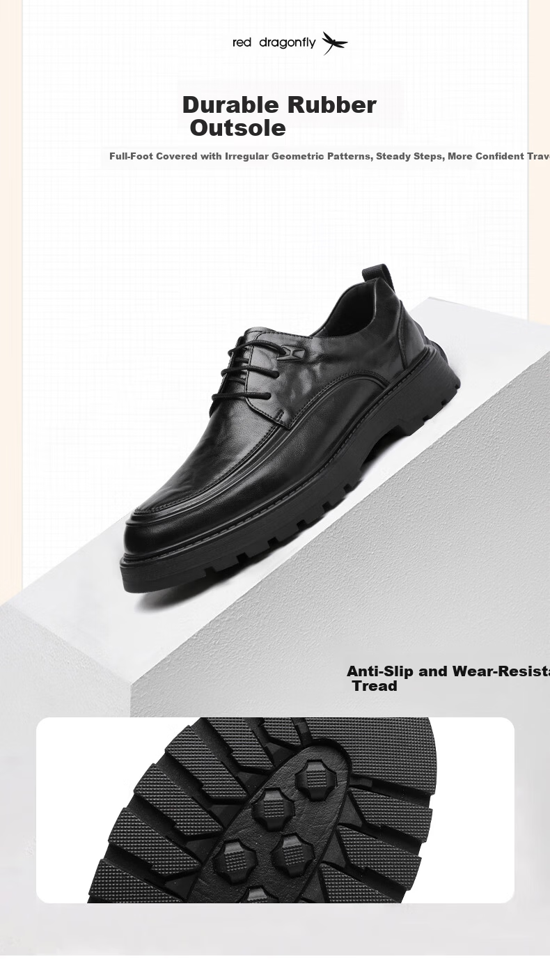 Hongqingting Men's Leather Shoes with Thick Soles for Height Increase, Business Formal Shoes, Hand-Grained Cowhide Casual Shoes WTA343201 Black Size 41 3