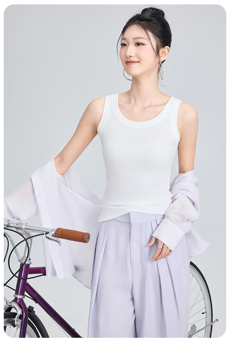 GUJIN Women's Round Neck Camisole Vest 2026 New Summer Slim Fit Sleeveless Solid Color Base Shirt 12