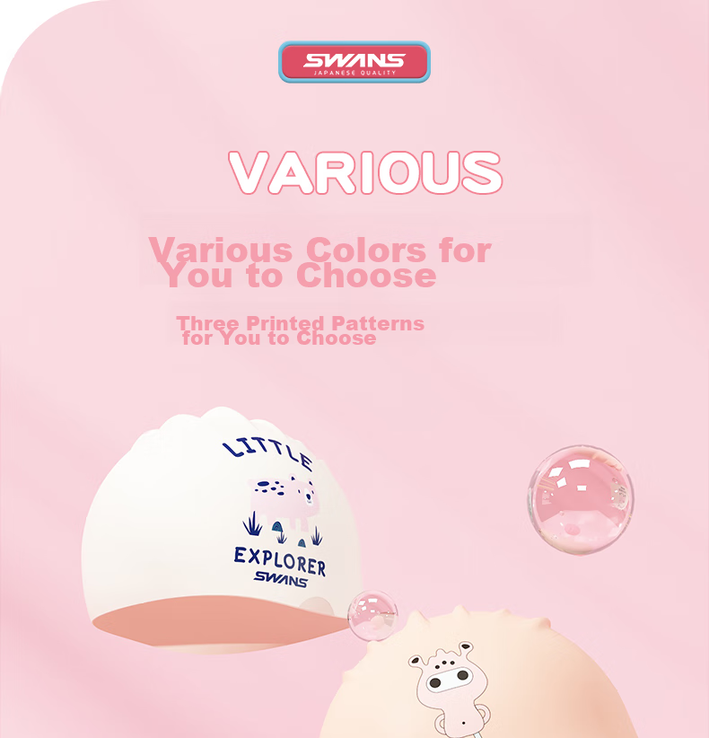 SWANS Children's Swim Cap, Silicone Soft Comfortable Non-Binding, Enlarged Printed Design, Baby Waterproof Swimming Cap, Little White Rabbit 9
