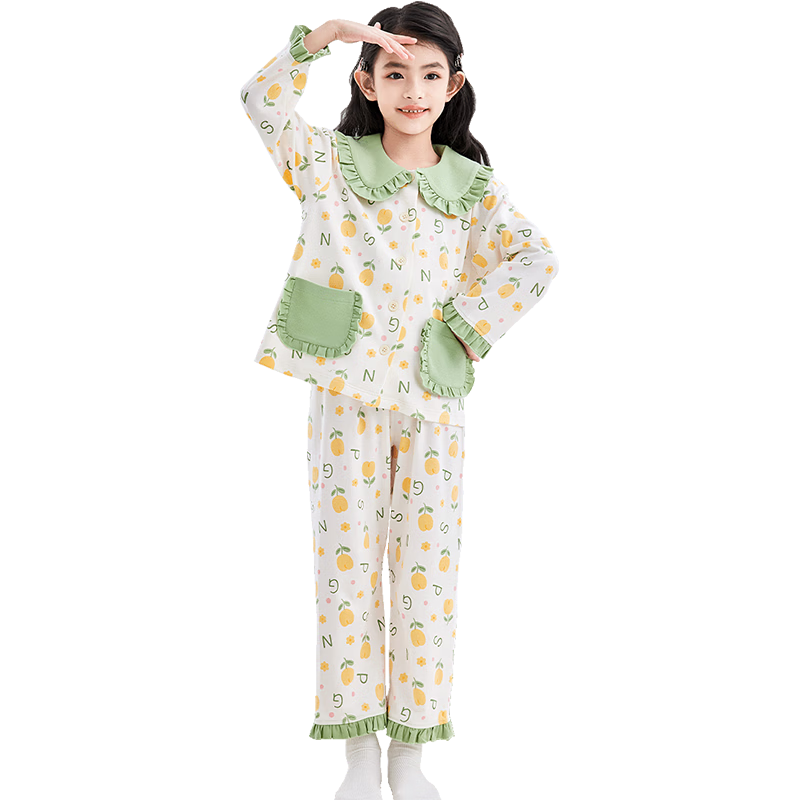 DEESHA [60S High-Count High-Density] Girls' Class A Cotton Cardigan Pajama Set, Spring And Autumn Sweet Long-Sleeve Loungewear