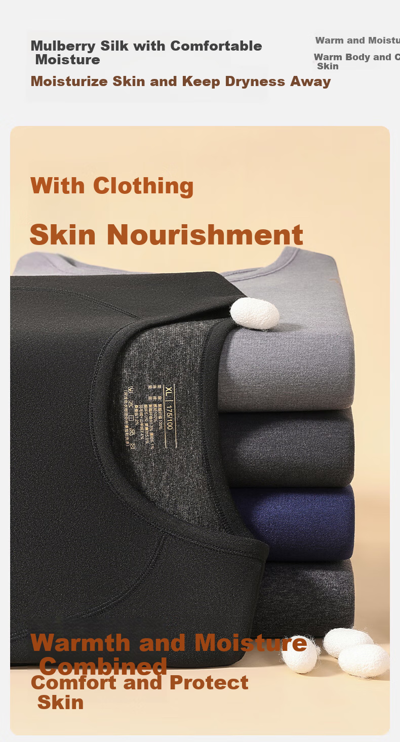 GUJIN Men's Thermal Set Cashmere Silk Base Layer Autumn Shirt and Pants 10A Antibacterial Sports German Velvet Fleece 11