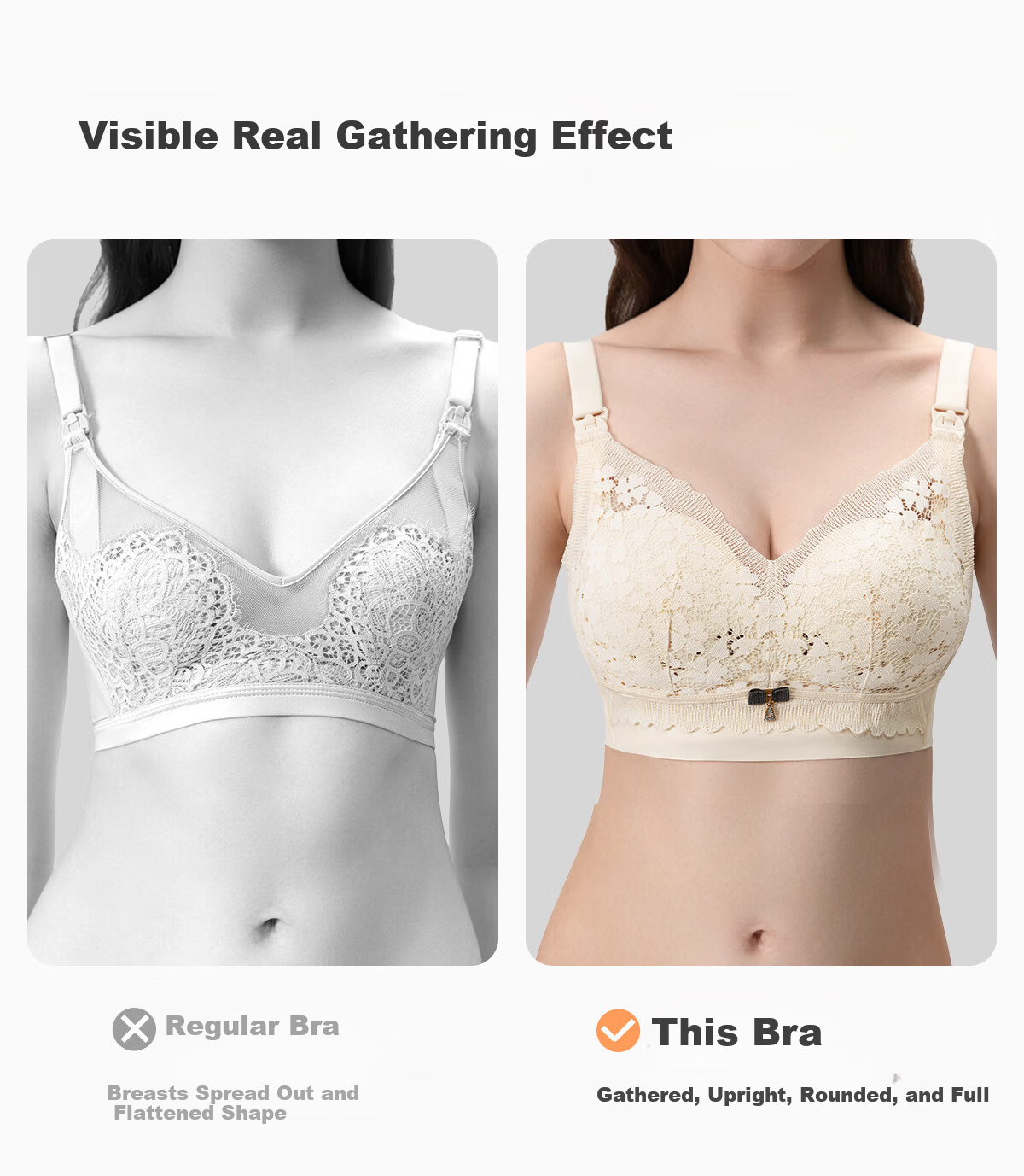 JOYNCLEON Luxury Fragrance Lady Maternity Nursing Bra Anti-Sagging Push-Up Postpartum Breastfeeding Champagne XL 8