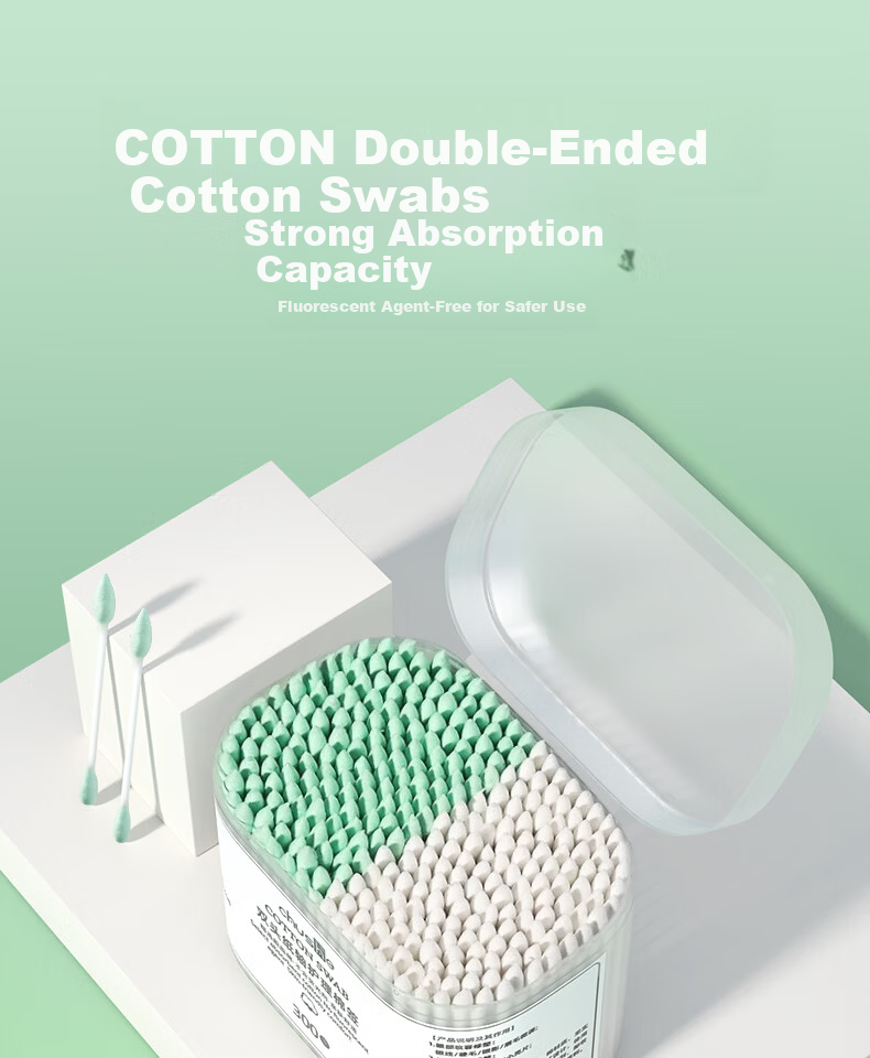 CHUSHE Disposable Double-Ended Cotton Swabs White and Blue Dual Color 300pcs 2 Boxes Paper Shaft Ear Cleaning Multi-Purpose Spiral Head Beauty 1