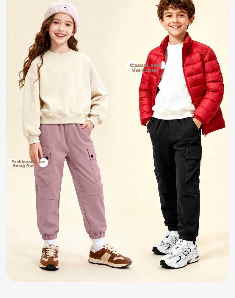 Baleno Kids Winter 2025 Fleece-Lined Casual Cargo Pants for Boys and Girls Outdoor Woven Trousers 8