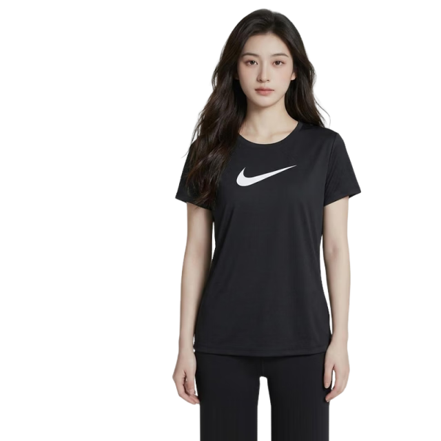 Nike Women's Short Sleeve Training T-Shirt Round Neck Quick-Dry FN2799-013 Black L