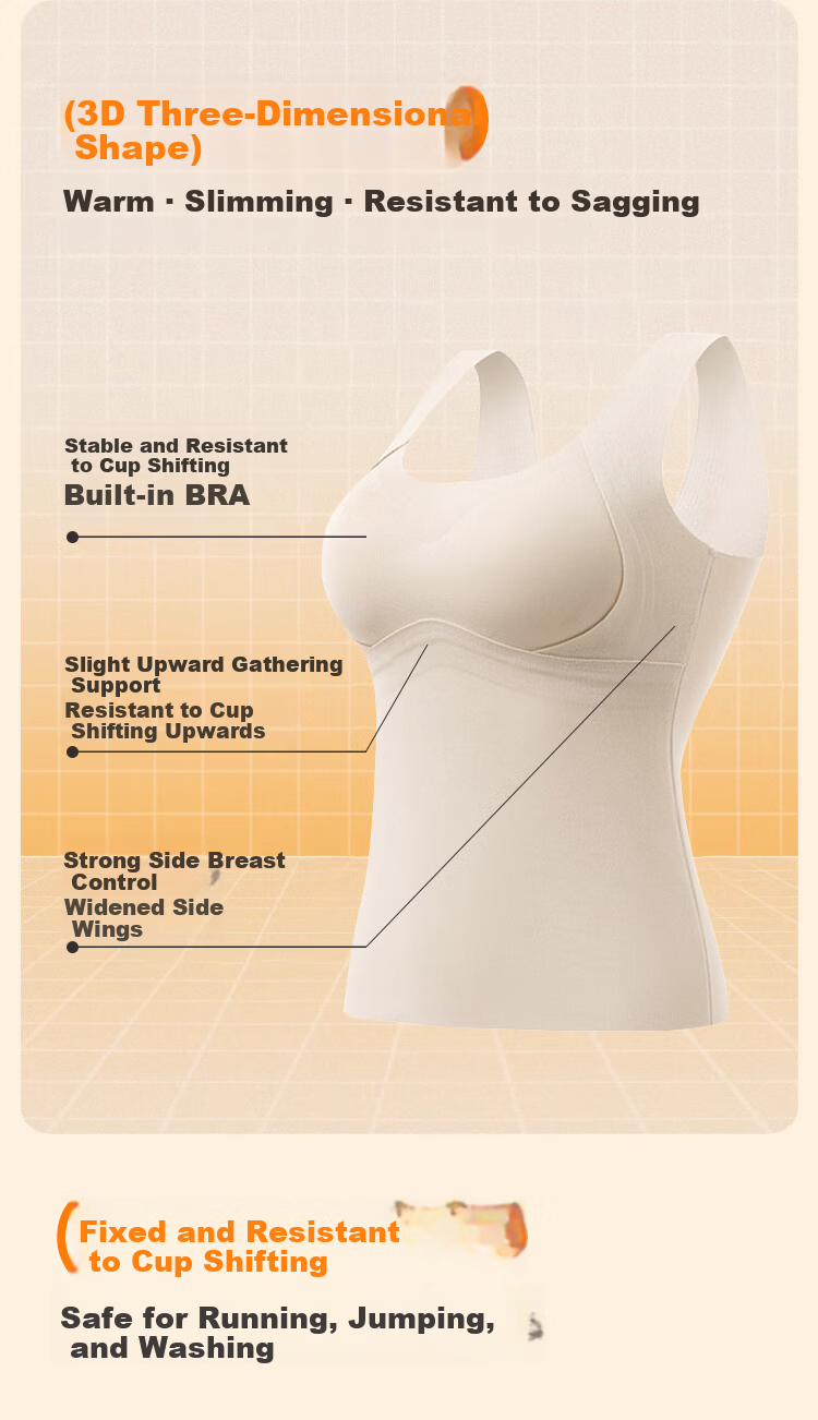 LangSha Women's Thermal Camisole Vest Autumn Winter Mulberry Silk Fleece Thickened Antibacterial Heating Seamless Built-in Bra One-piece Underwear 4