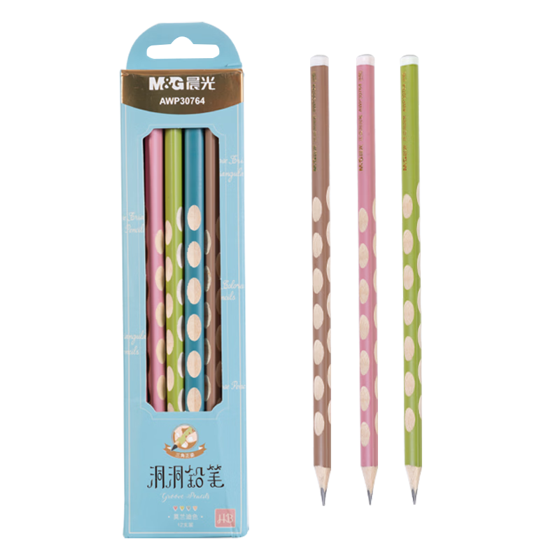 M&G Stationery Perforated Pencils, 12 Pieces HB, for Primary School Students, Card Coloring Pens, Triangular Wooden Shaft with Easy-Grip Top, AWP30763