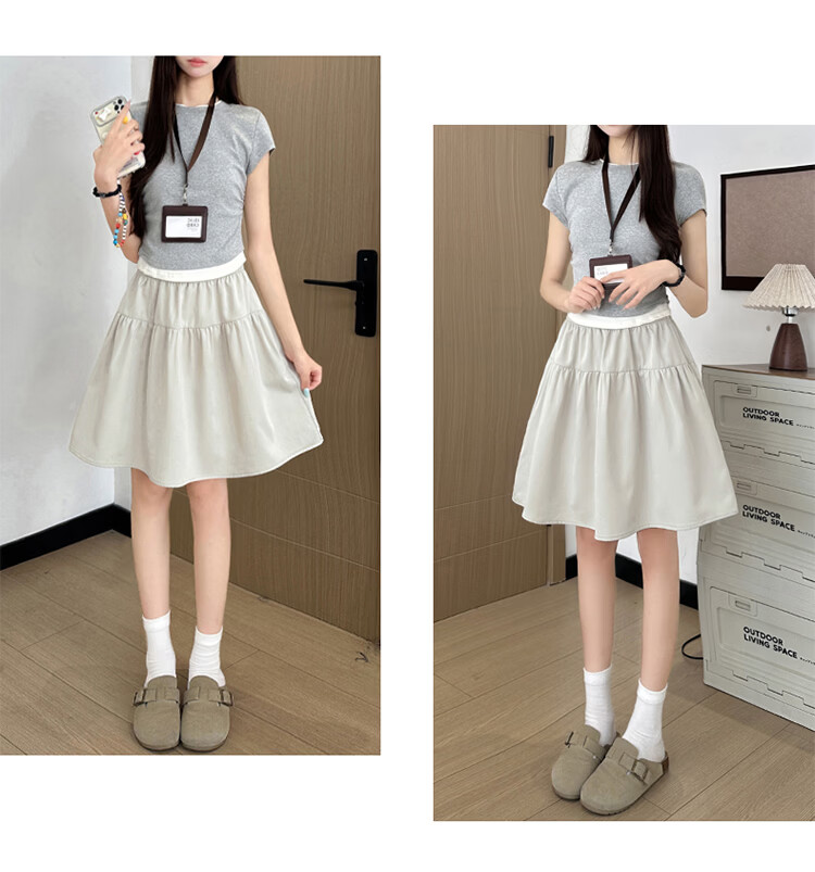 Free Style Japanese Half-Length Skirt for Women 2026 Summer Thin Versatile Slim Fit Petite A-Line Skirt College Style Tulip Five-Point Skirt 13