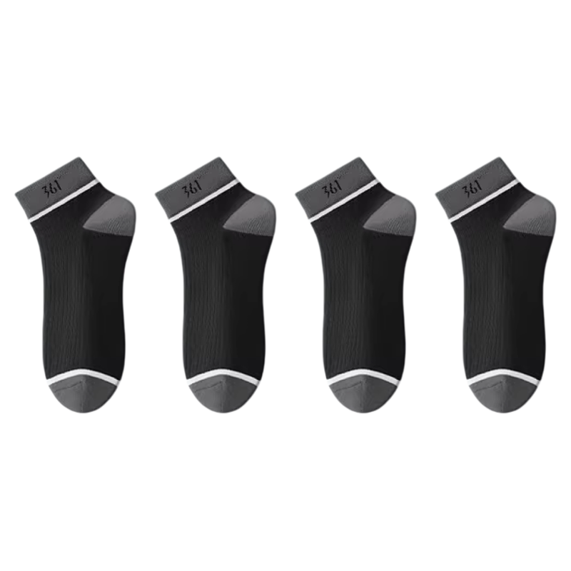361° Summer Men's Antibacterial Sweat-Absorbing Breathable Cotton Socks Deodorizing Casual Sports Ankle Socks Black - 4 Pairs One Size