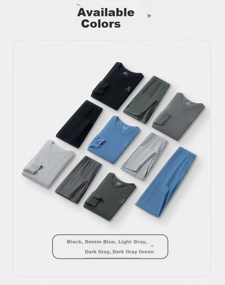 Yiershuang Men's Thermal Underwear High Elastic Cotton Blend Autumn Shirt and Pants Set 15