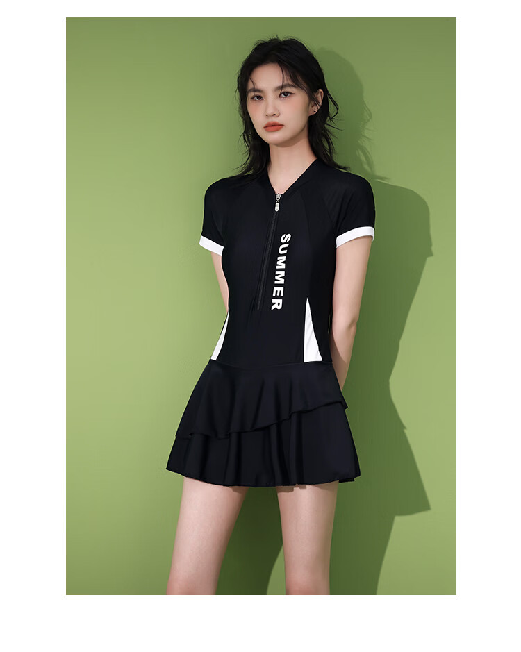 Muwei Women's Summer One-Piece Skirt Conservative Swimsuit High Elastic Slimming Sports Hot Spring Swimming Plus Size Swimwear 15