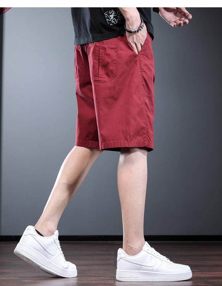 JEEP Men's Summer Ice Silk Workwear Cargo Shorts Loose Casual Outdoor Pants Wine Red XL 8
