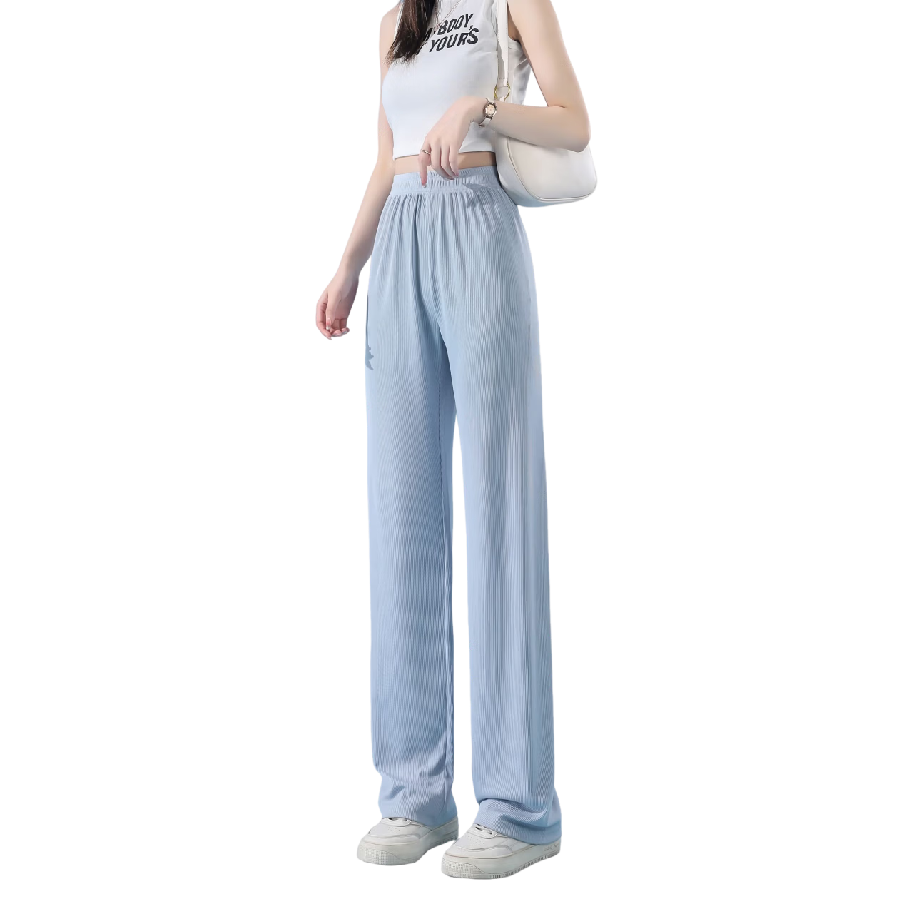 TUCANO Women's Casual Ice Cool Quick-Dry Lightweight Breathable High-Waist Slimming Straight-Leg Pants Blue L