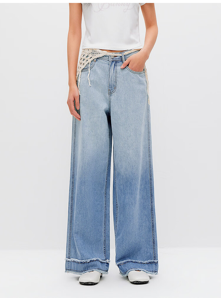 Semir Women's Summer Cool Feel Frayed Hem Denim Wide-Leg Pants 2026 Mall Style 103326124010A 33