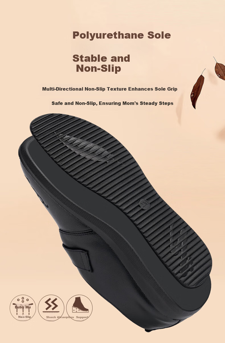 LAORENTOU Women's Comfortable Breathable First Layer Cowhide Round Toe Commuting Mid-Age Mom Shoes 220217N Black Size 37 6