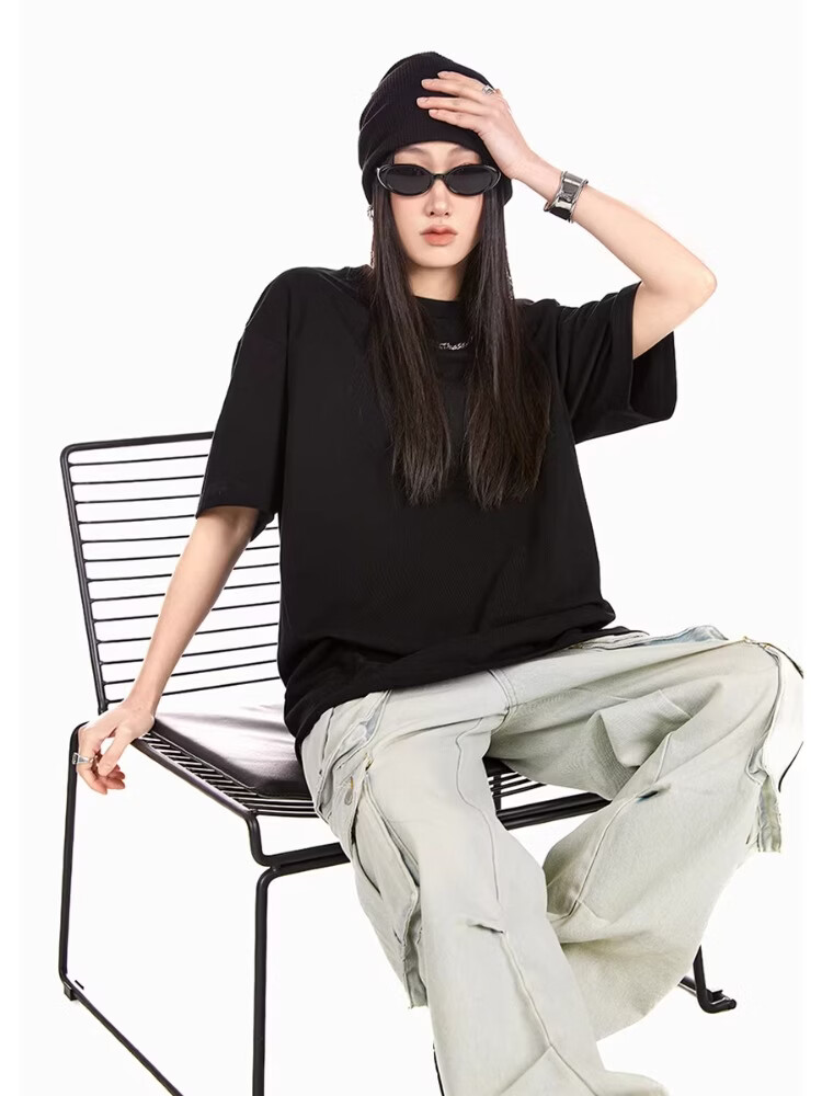ICH MODE 260G Heavyweight Trendy Back Print Oversize T-Shirt Women Top Apricot L 27