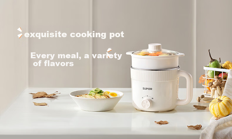 SUPOR Stainless Steel Electric Cooking Pot 0-Coating Small Electric Steamer Multi-Functional Household Dormitory Instant Noodle Mini Hot Pot with Steaming Rack Small Stewing Pot Integrated Steaming an 1