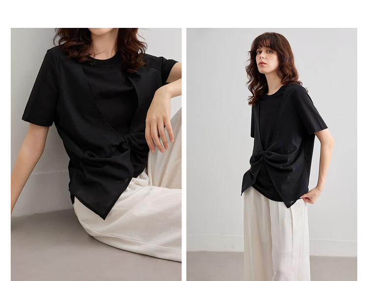 Demana [Comfort Sorona] Summer Fake Two-Piece Spliced Organza Round Neck Short Sleeve Slim Fit Petite Women's T-Shirt 9
