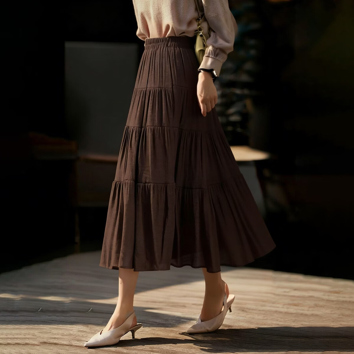 Demana Elegant Spring Elastic High-Waist Patchwork Slimming A-Line Skirt for Women