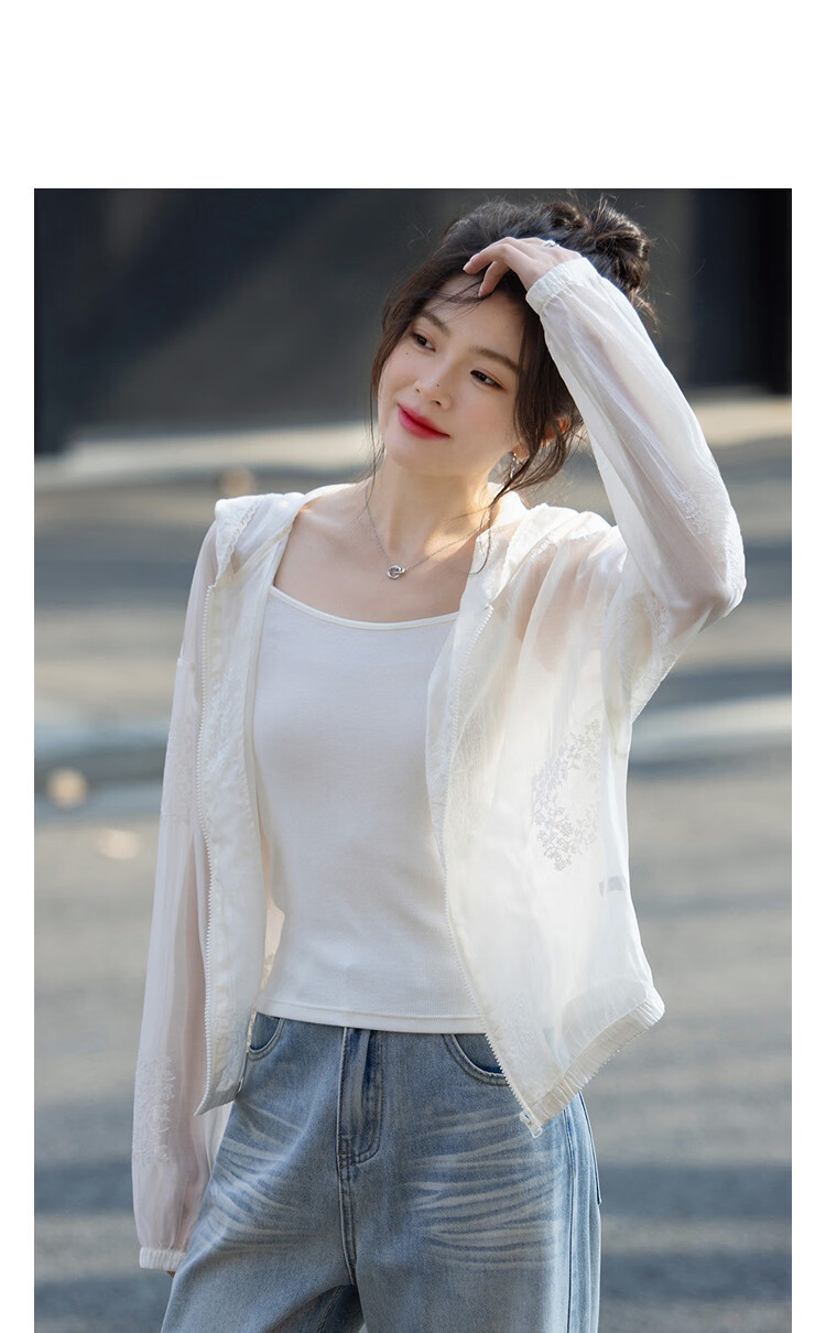Demana [Refreshing Lyocell] Summer Ethereal Hooded Lace Embroidered Short Drawstring Waist Slimming Jacket for Women Premium 11