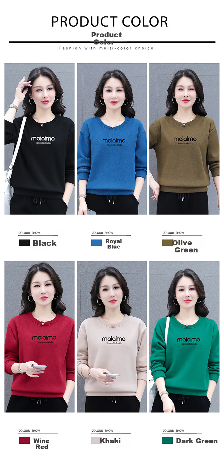 Woodpecker Women's Long Sleeve T-Shirt Autumn New Mid-Age Slim Fit Fashionable Base Sweatshirt Wine Red 4XL 6