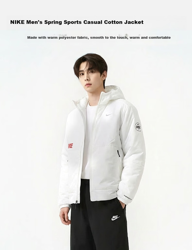NIKE Men's Hooded Cotton Jacket Casual Sports Commuter Coat IQ3715-133 White XL 1