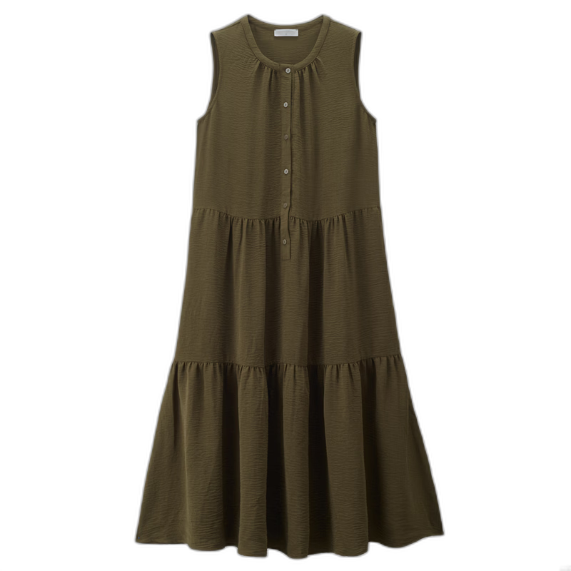 Giordano Women's Loose Sleeveless Dress Wrinkled Texture Crushed Pleated Round Neck Tank Dress 13466265