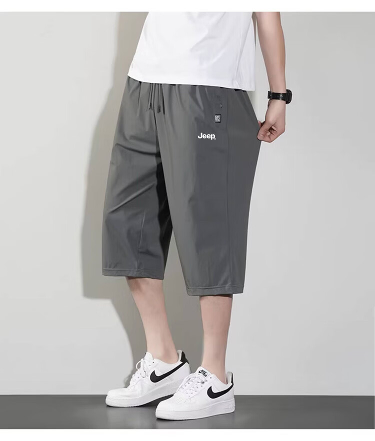JEEP Men's Summer New Ice Silk Thin Seven-Point Casual Sports Shorts Black L 18