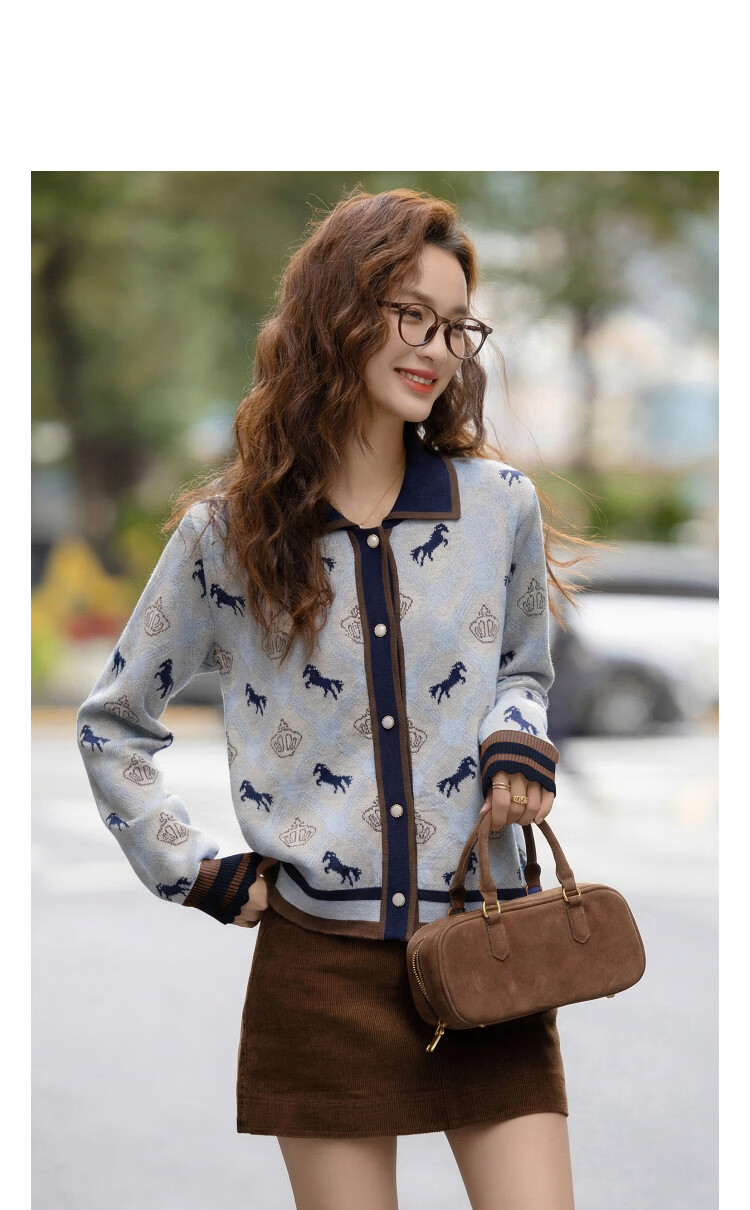Demana【Wool/Silk Blend】Spring Smart Colorblock Jacquard Slim Knit Cardigan for Women Premium 7