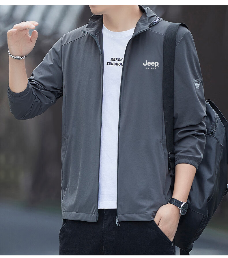JEEP SPIRIT Men's Summer Sun Protection Jacket Casual Ice Silk Lightweight Breathable Quick-Dry Coat ZH8188 Ink Blue 3XL 16