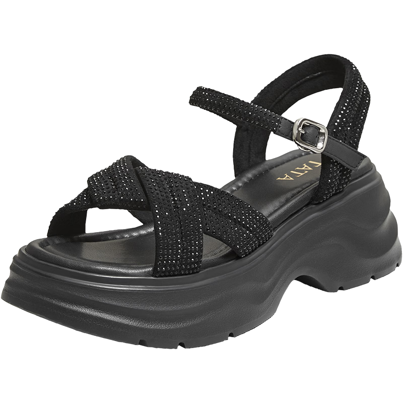 TATA Casual Thick-Soled Sandals Women French Style Fashion Summer Black Size 37