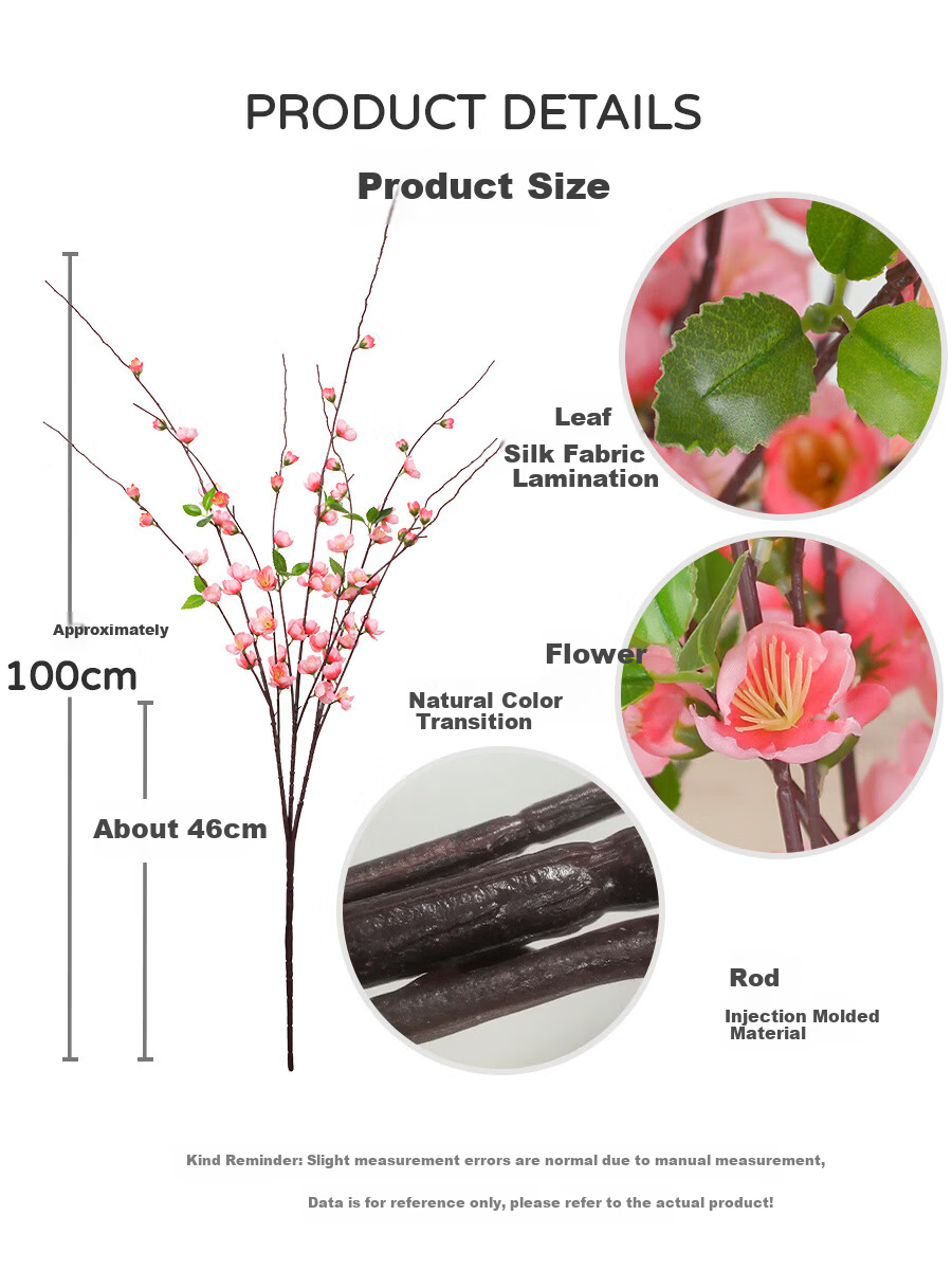Qiju Yaji Artificial High Branch Peach Blossom Chinese Style Ornament Set of 2 with 9 Branches for Homestay Tea Room Living Room Dining Table Floral Decoration 20395 6