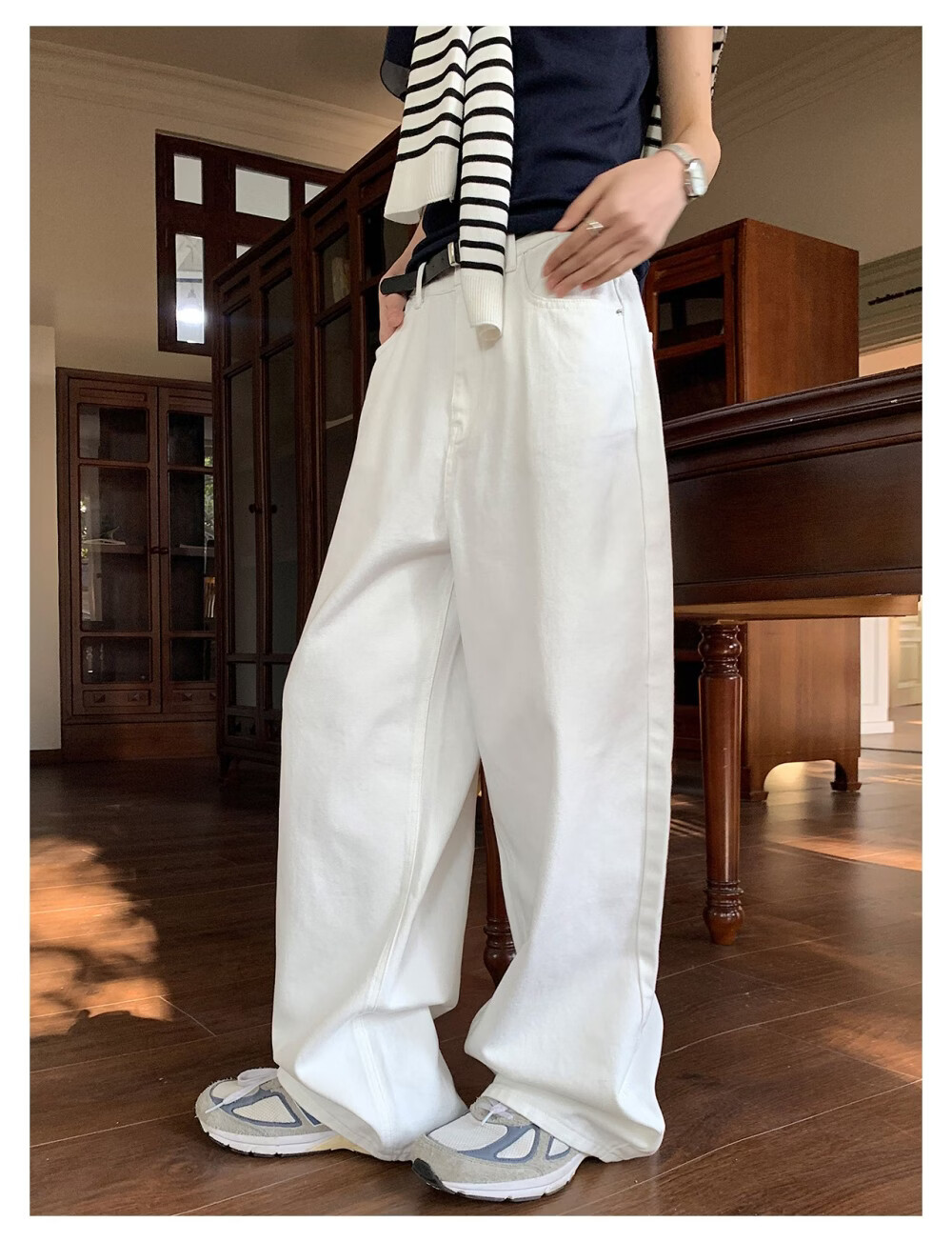 ICH MODE "Versatile Favorite" Loose Slimming Lazy Casual Straight-Leg Jeans Women's Wide-Leg Pants Light Blue S 11