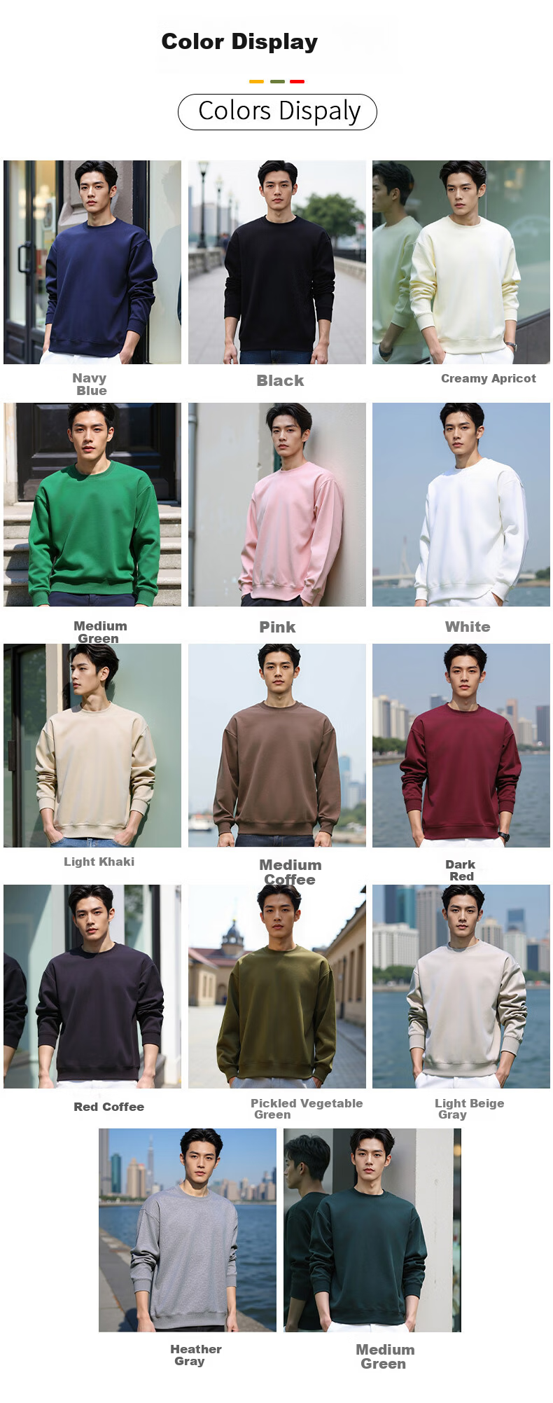 ROMON Men's Sweatshirt Spring and Autumn Milk Silk Heavyweight 300G Casual Fashion Loose Long Sleeve Basic Shirt for Men 3