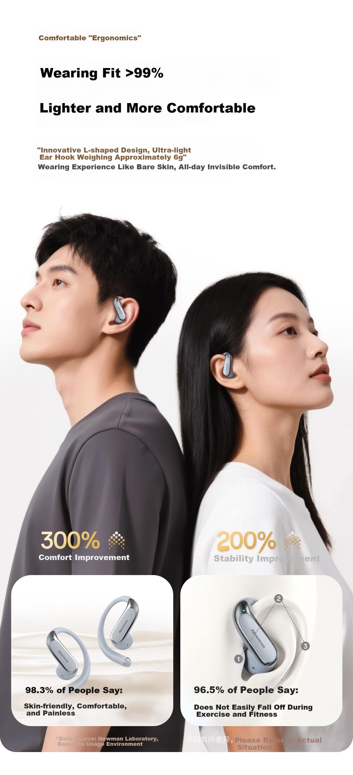 Newmine LY65 Bluetooth Earphones Upgraded Bone Conduction Open-Ear Wireless Sports Headset Noise Cancelling Long Battery Life Pearl White 2