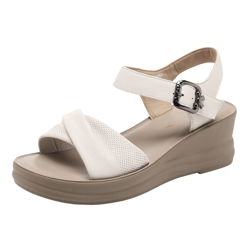 Red Dragonfly Women's Sandals Wedge Soft Sole One-Strap Non-Slip Casual Shoes for Middle-Aged and Elderly Women WTK265451 Off-White Size 37