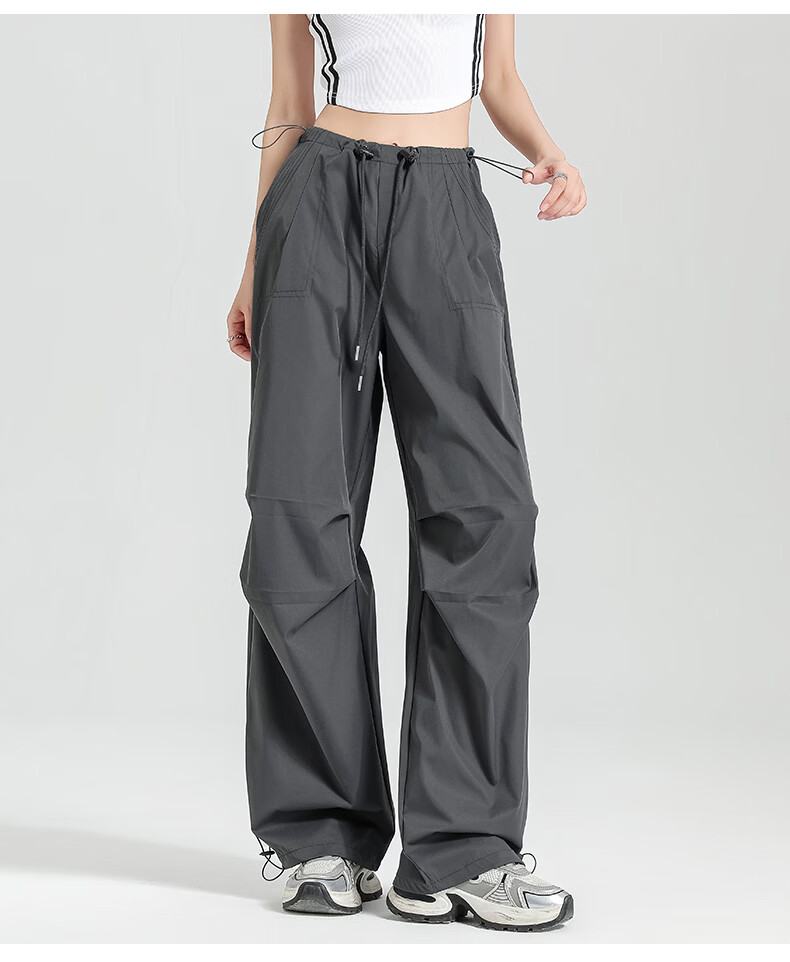 Langsha Women's American Style Parachute Work Pants Summer Thin Quick-Dry Sports Straight-Leg Sun-Protective Hiking Casual Wide-Leg Pants 25