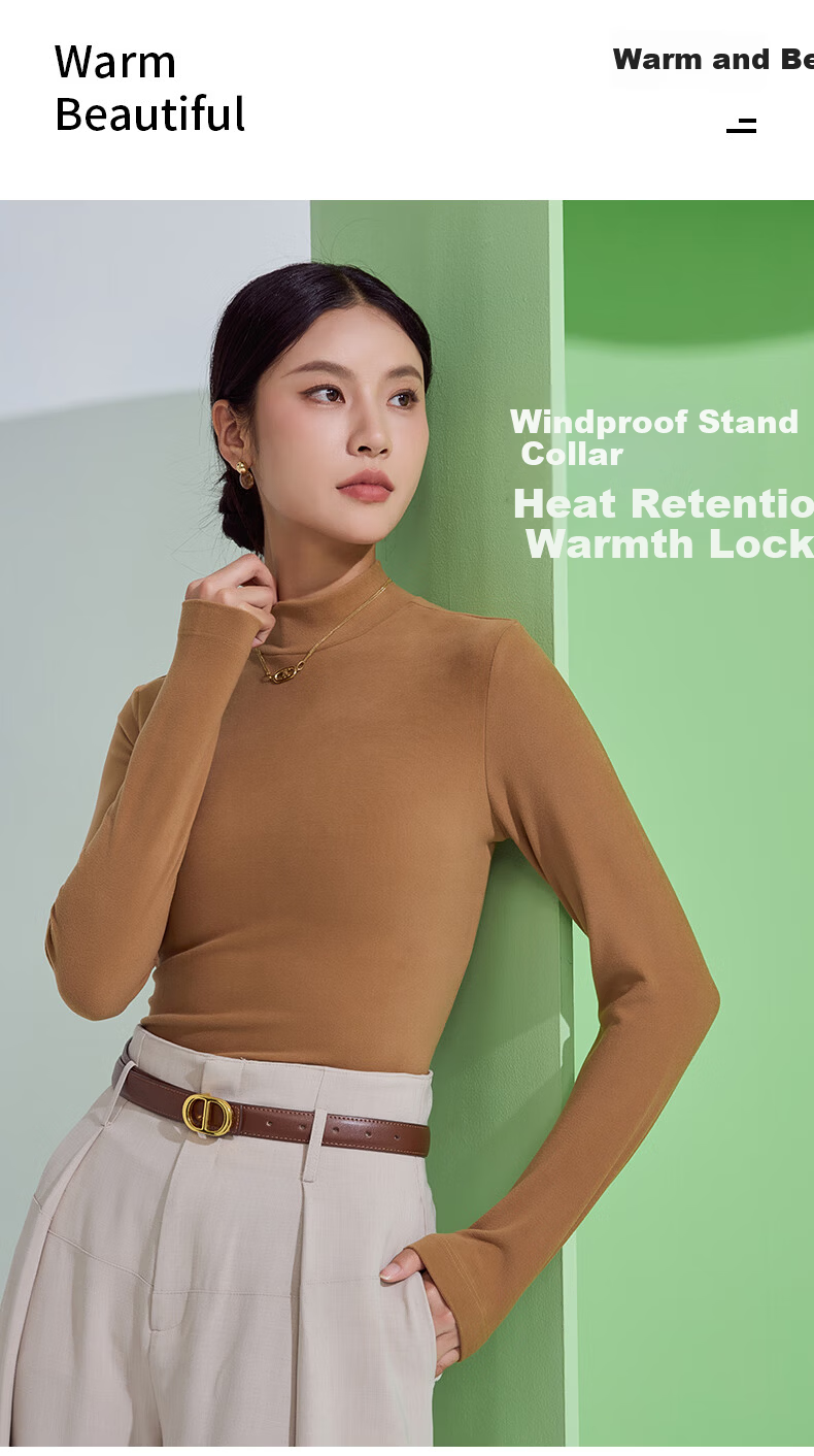 LangSha Women's Fashion Slim Fit Cashmere Crew Neck Base Layer Thin Soft Skin-Friendly Stretch Seamless Thermal Underwear 4