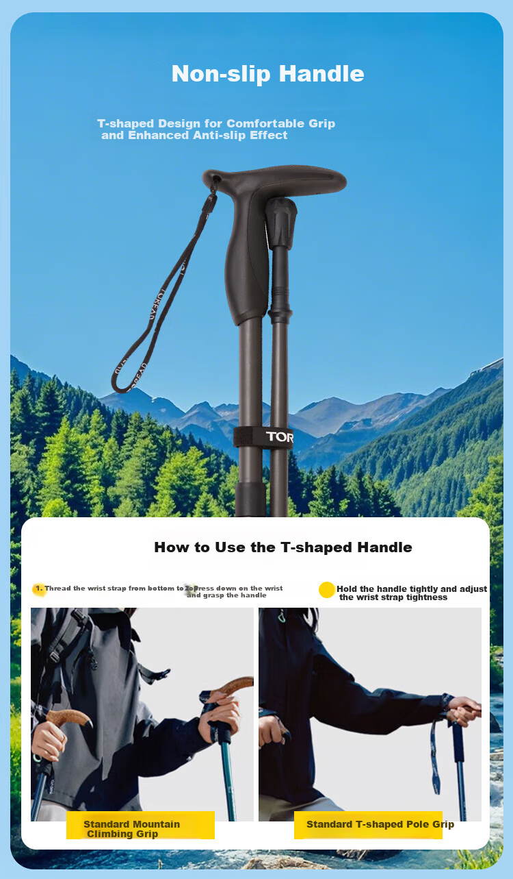 TOREAD Carbon Fiber Folding T-Shaped Trekking Pole Telescopic Lightweight Hiking Stick Charcoal Gray 3