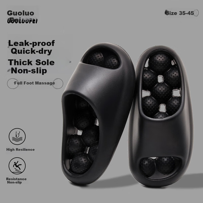 Guoluofi Bathroom Leakproof Slippers Summer Indoor Shower Non-slip Hollow Massage Slippers Black Size 35-36