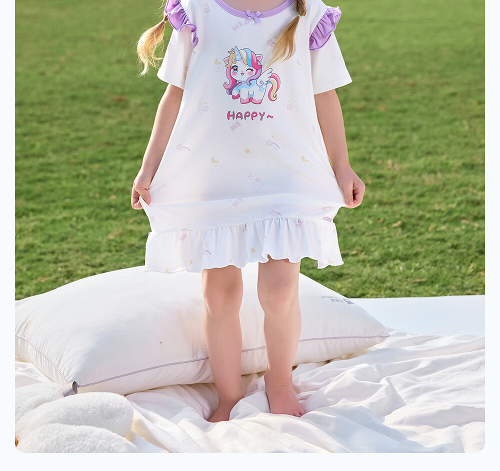 Betis Kids Homewear 2026 Summer New Thin Breathable Short Sleeve Nightdress Girls Pajamas Air Conditioning Dress with Lace 26