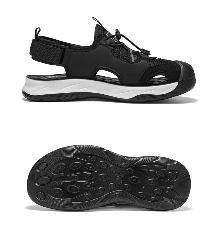 Warrior Men's Summer Breathable Mesh Sandals Closed-Toe Casual Beach Shoes Versatile Outdoor Sandals 1794 Beige Black Size 43 24